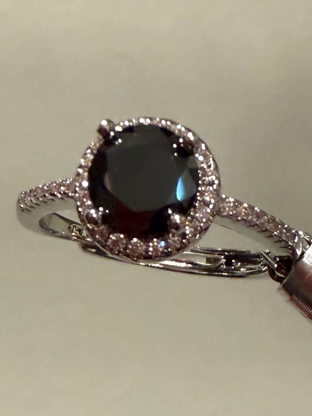 1.0ct Black GRA MOISSANITE Sterling Silver Plated size 6-9 adjustable Ring